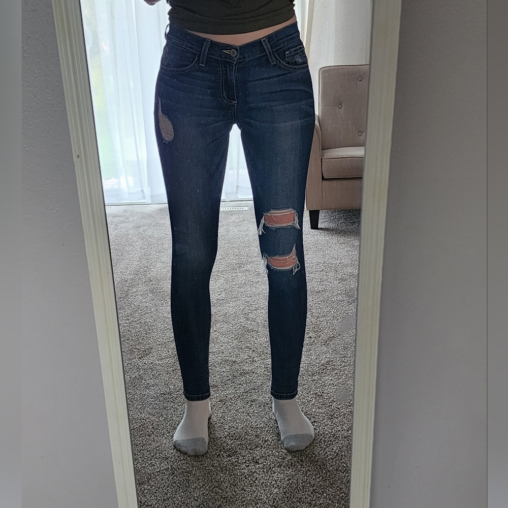 26x30 Flying Monkey Dark Blue Distressed Skinny Jeans